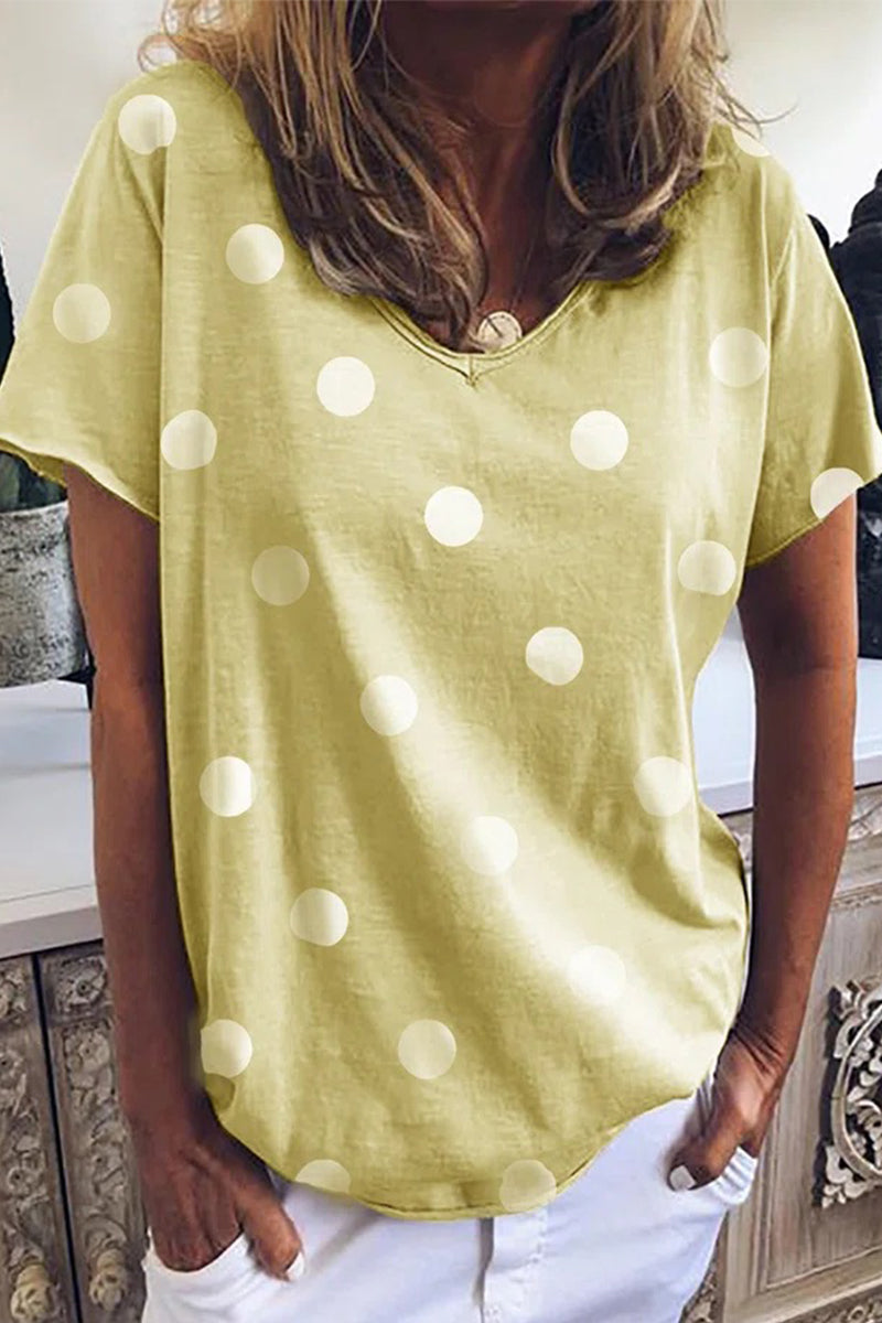 College Polka Dot Printing V Neck T-shirts