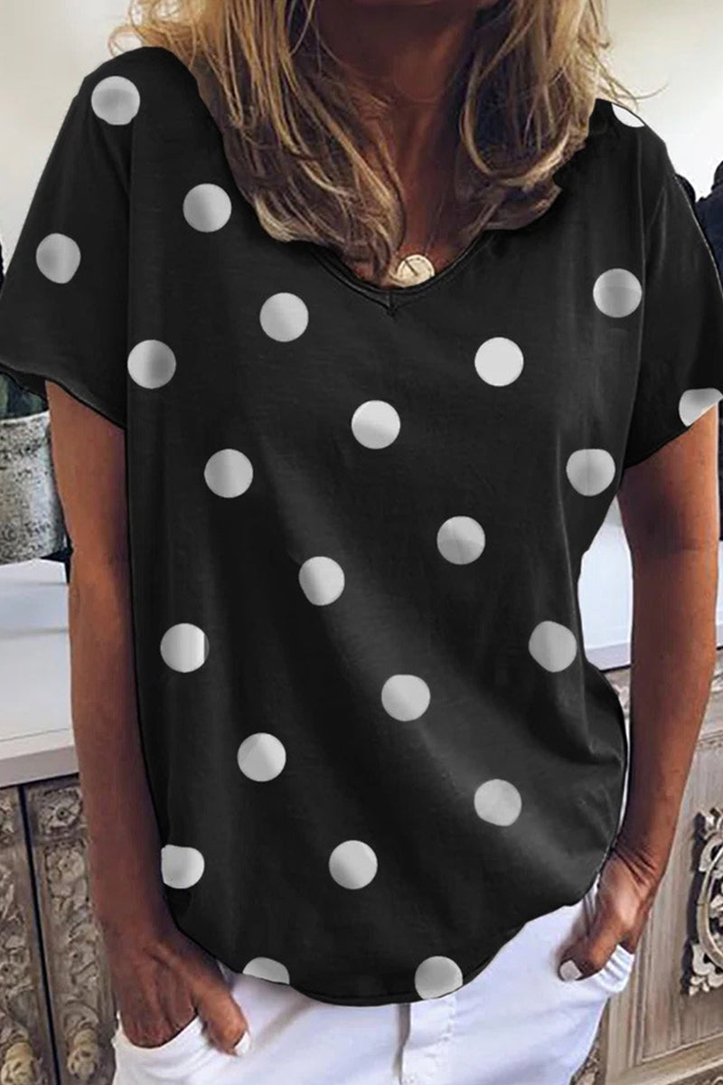College Polka Dot Printing V Neck T-shirts