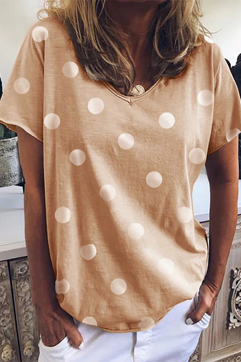 College Polka Dot Printing V Neck T-shirts