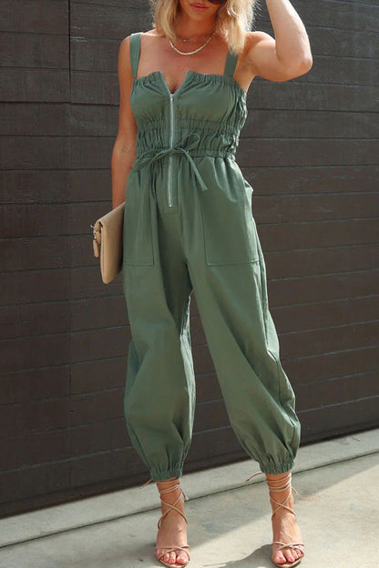 Street Pocket Zipper Square Collar Regular Jumpsuits