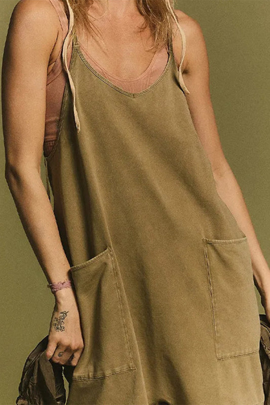 Simplicity Pocket V Neck Loose Rompers