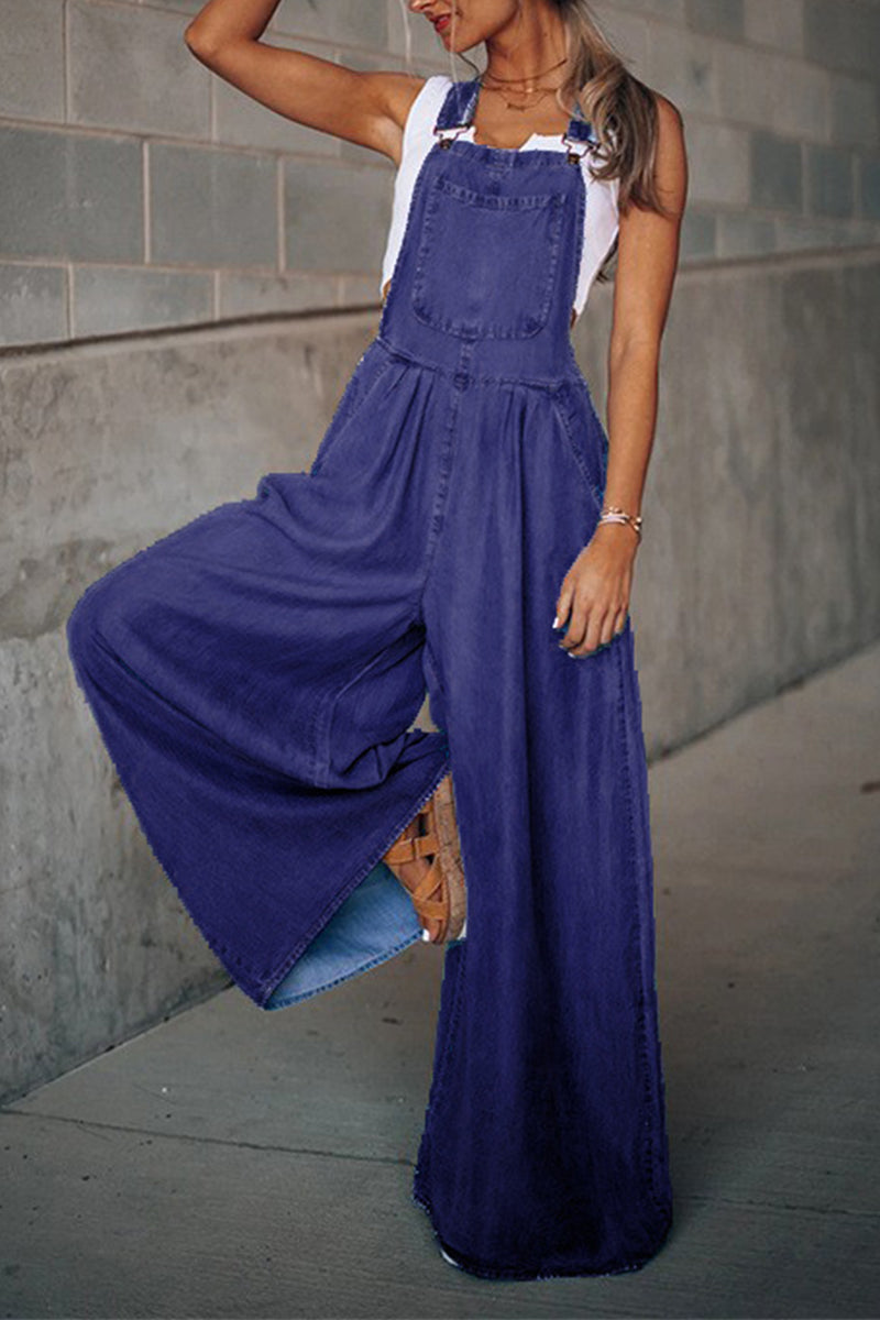 Pocket Spaghetti Strap Loose Jumpsuits(3 Colors)