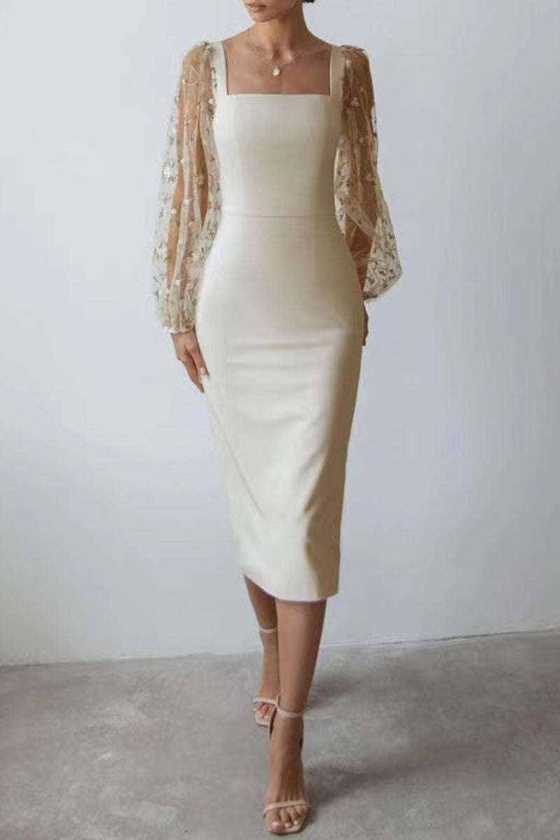 Embroidered Square Collar Wrapped Skirt Dresses