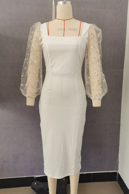 Embroidered Square Collar Wrapped Skirt Dresses