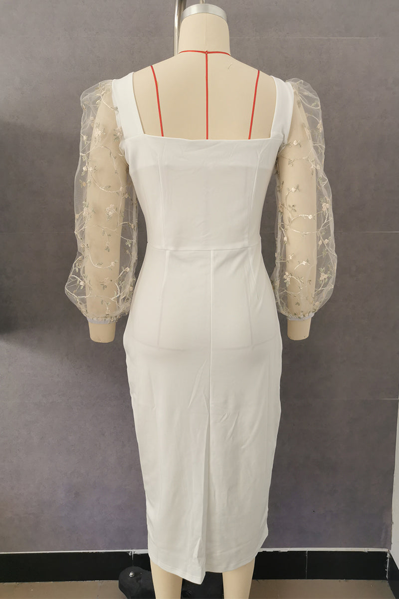 Embroidered Square Collar Wrapped Skirt Dresses