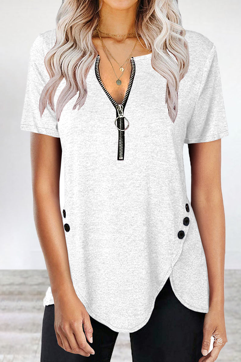 Asymmetrical Zipper Zipper Collar T-shirts