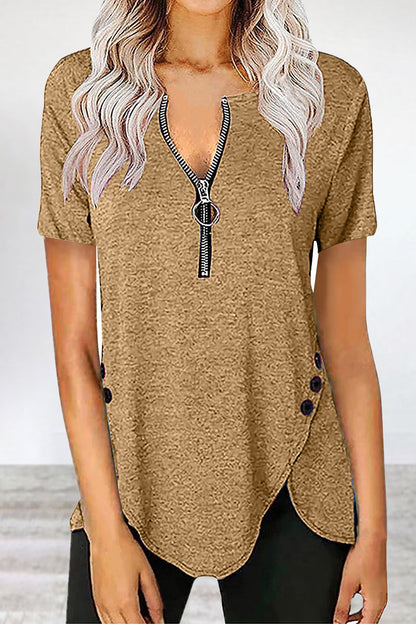 Asymmetrical Zipper Zipper Collar T-shirts