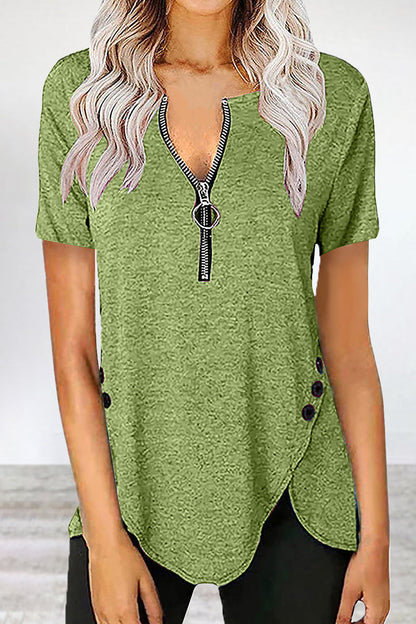 Asymmetrical Zipper Zipper Collar T-shirts