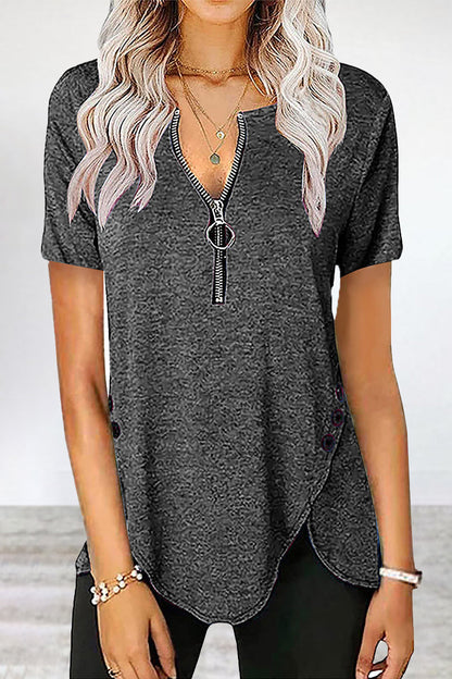 Asymmetrical Zipper Zipper Collar T-shirts