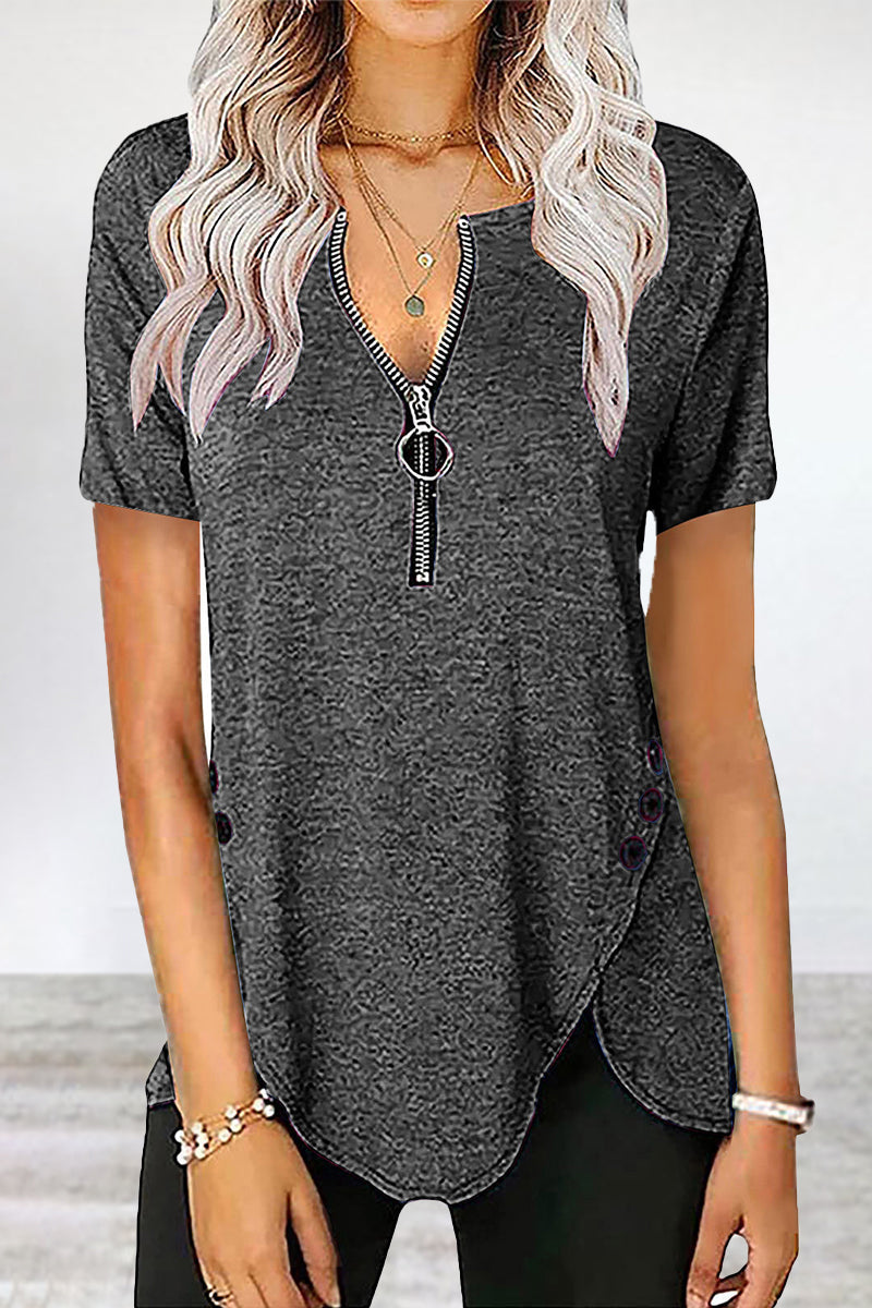 Asymmetrical Zipper Zipper Collar T-shirts