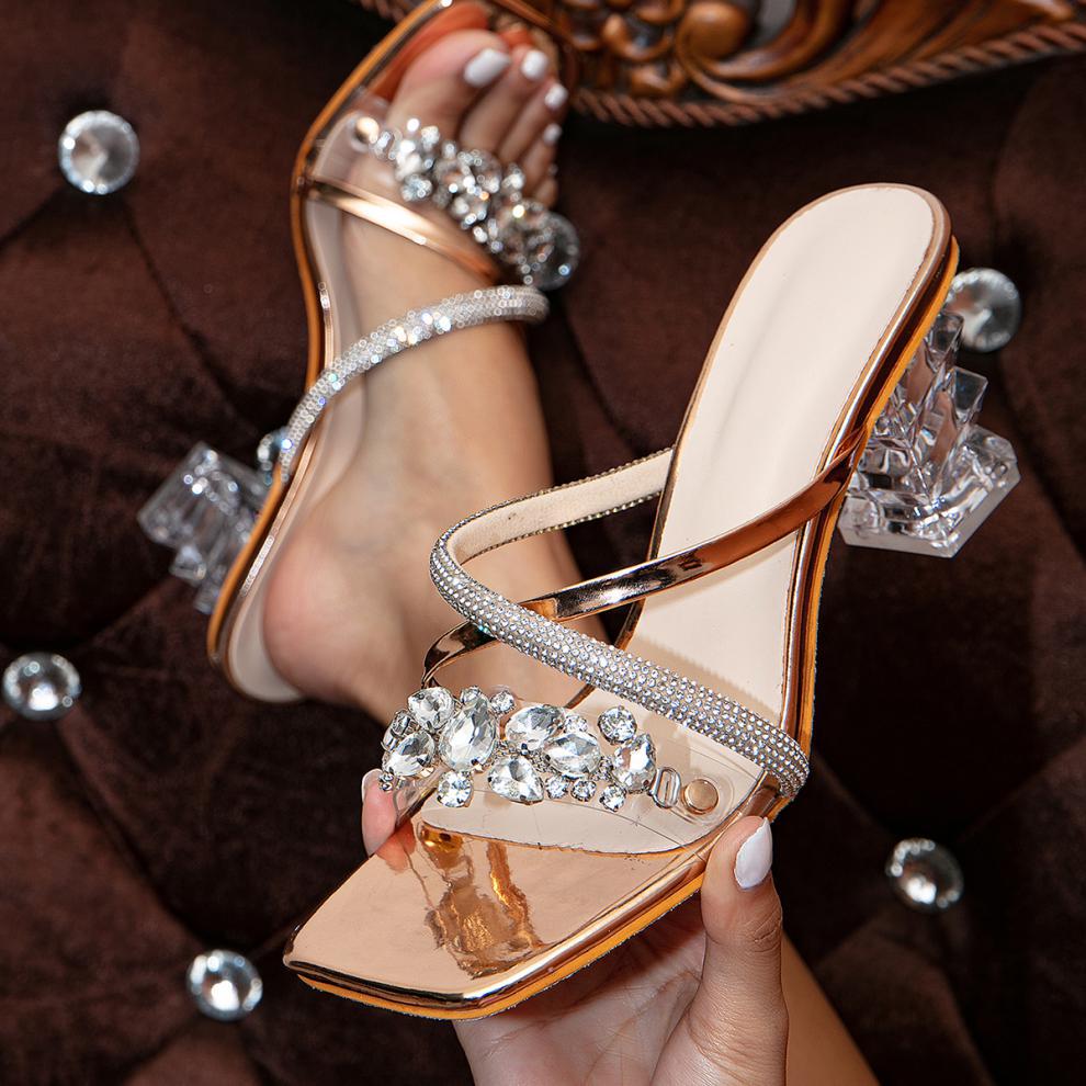 Patchwork Rhinestone Square Out Door Wedges Shoes (heel Height 3.15in)