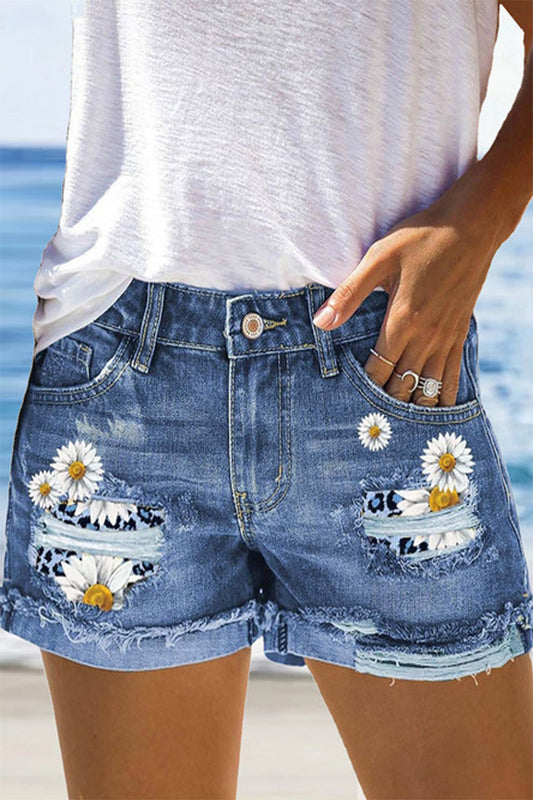 Street Patchwork Loose Denim Shorts