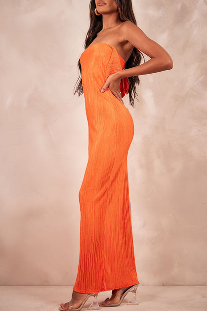 Print Patchwork Fold Strapless Pencil Skirt Dresses