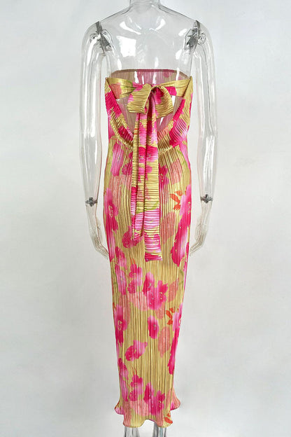 Print Patchwork Fold Strapless Pencil Skirt Dresses