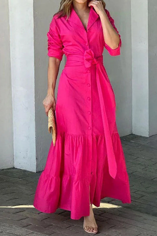 Bandage Shirt Collar Waist Skirt Dresses