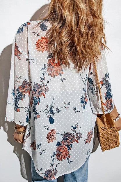 Vacation Print Patchwork Cardigan Collar Tops