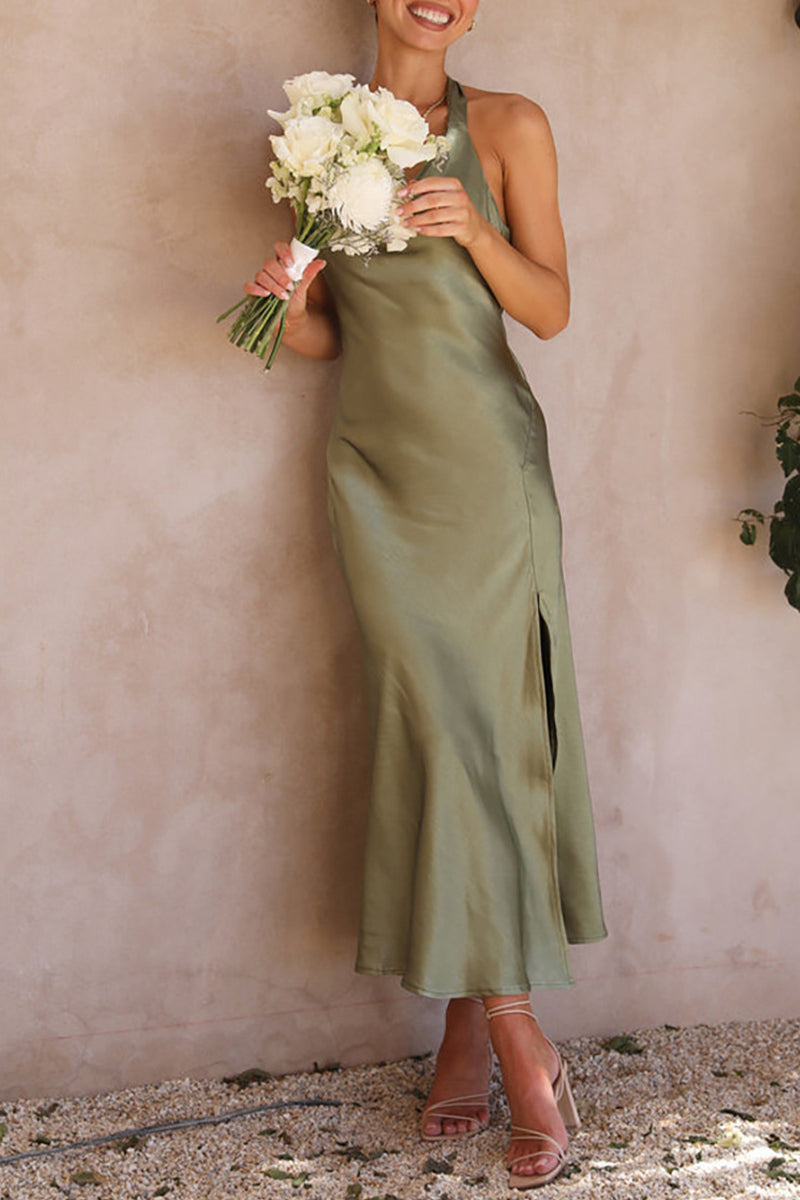 Celebrities Backless Slit Halter Pencil Skirt Dresses(5 Colors)