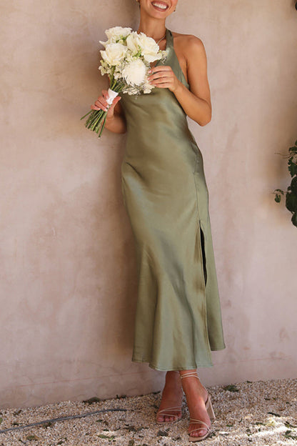Celebrities Backless Slit Halter Pencil Skirt Dresses(5 Colors)