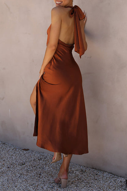 Celebrities Backless Slit Halter Pencil Skirt Dresses(5 Colors)