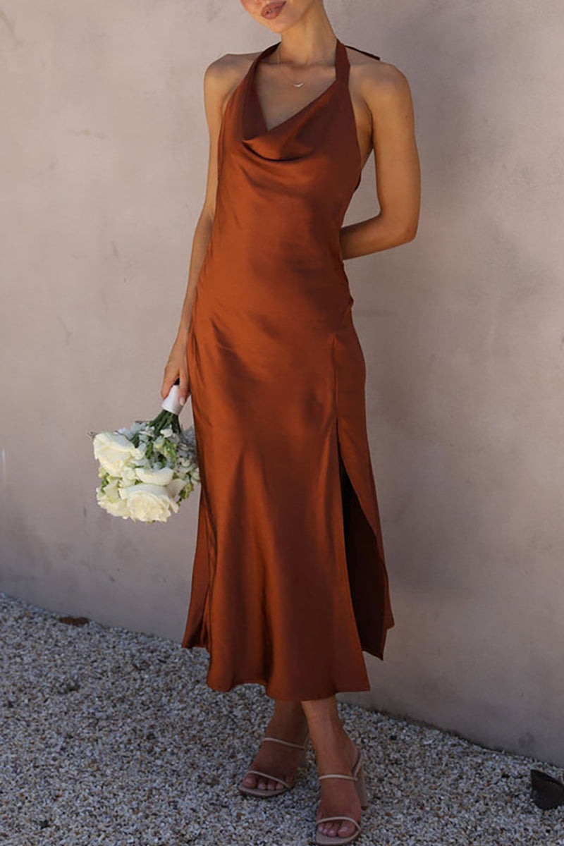 Celebrities Backless Slit Halter Pencil Skirt Dresses(5 Colors)