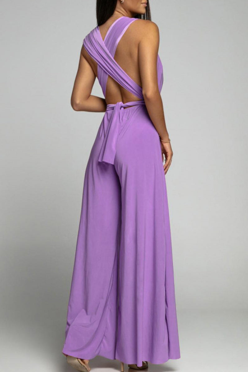 Backless Cross Straps V Neck Jumpsuits