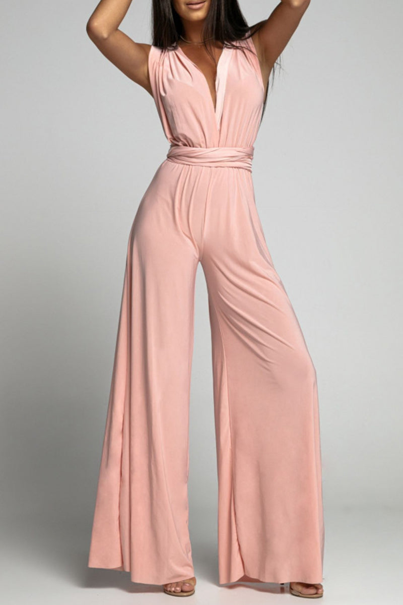 Backless Cross Straps V Neck Jumpsuits