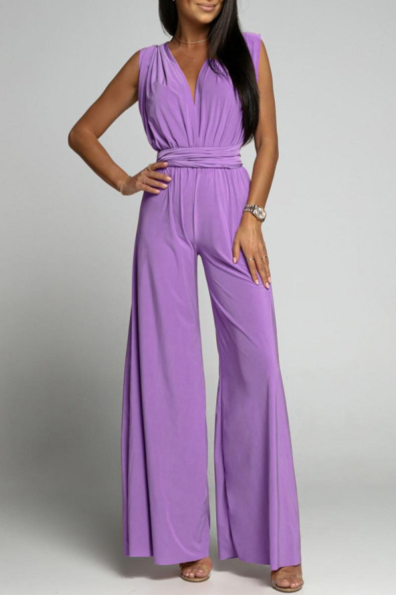 Backless Cross Straps V Neck Jumpsuits