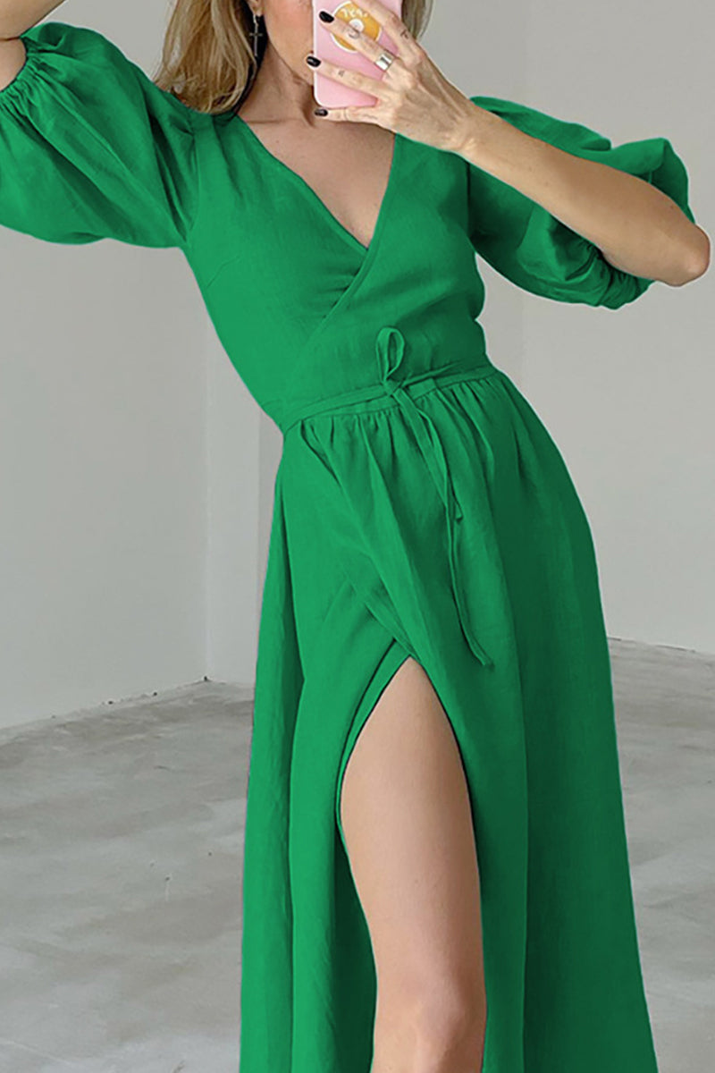 Simplicity Frenulum V Neck Waist Skirt Dresses