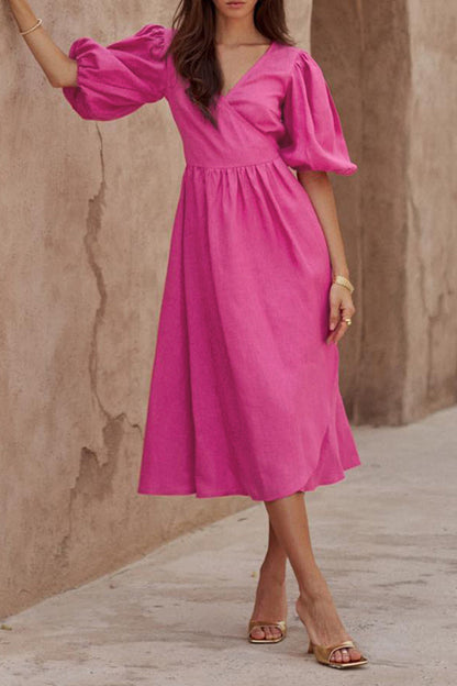 Simplicity Frenulum V Neck Waist Skirt Dresses