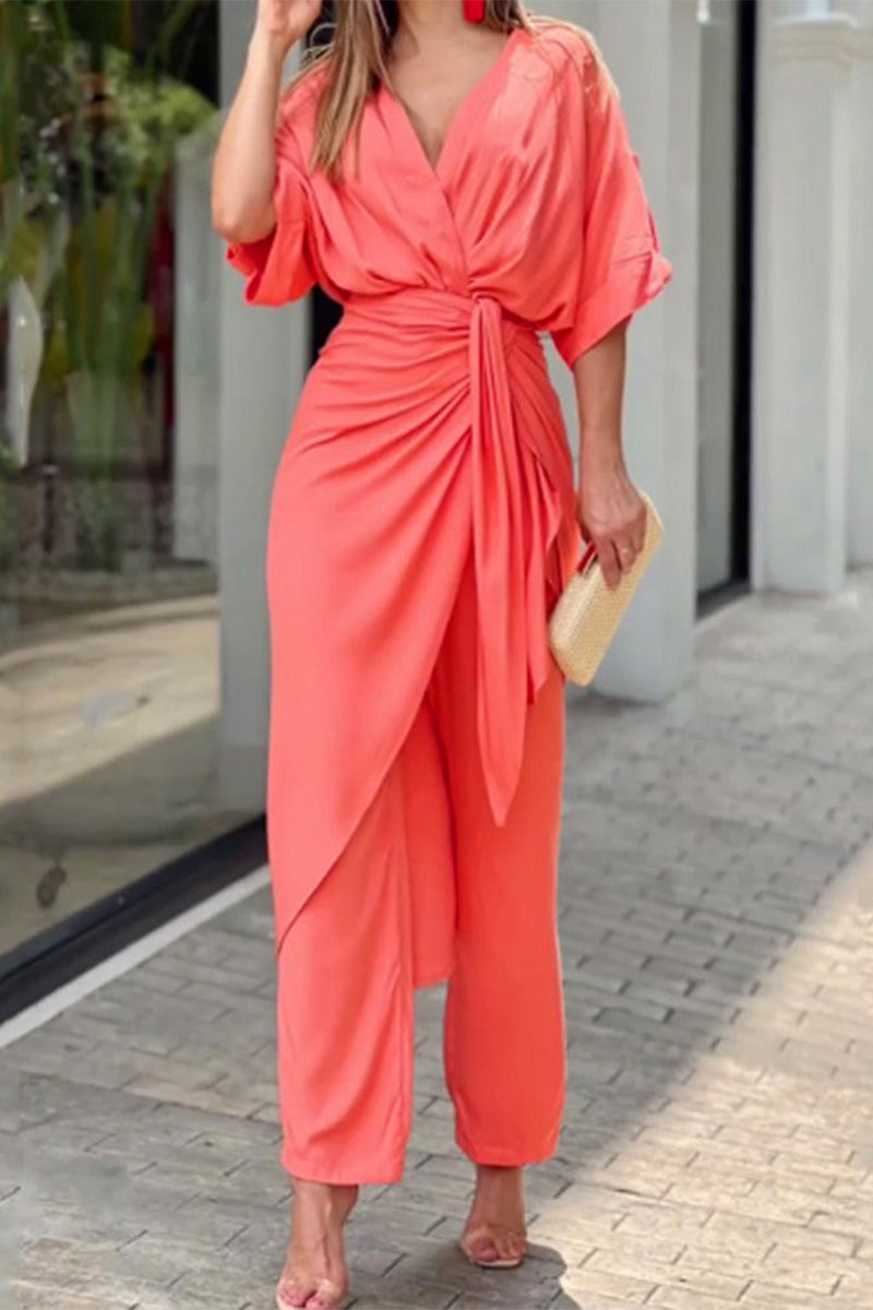 Frenulum V Neck Regular Jumpsuits(3 Colors)