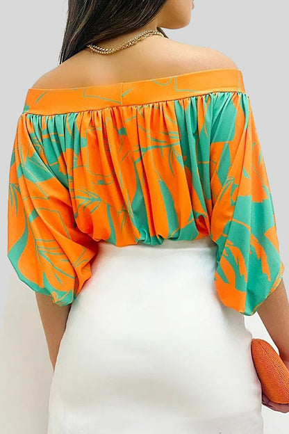 Print Patchwork Off the Shoulder T-shirts