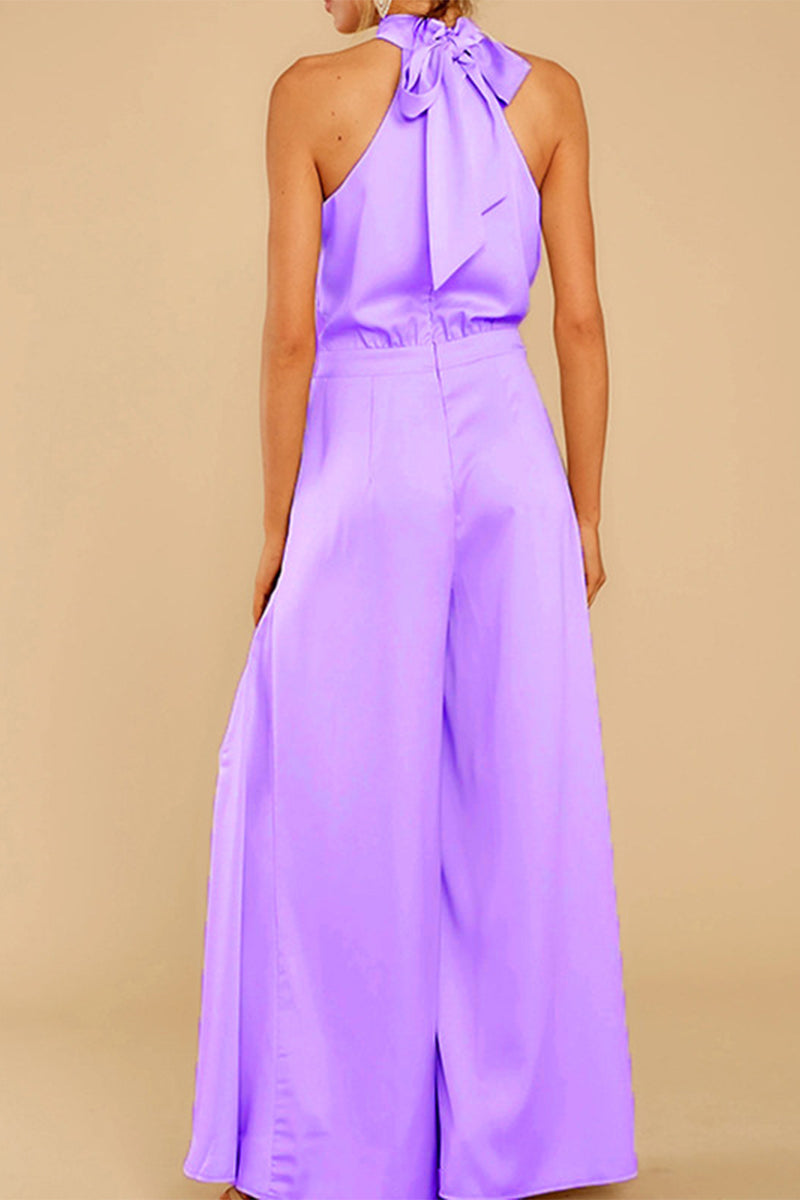 Patchwork Halter Loose Jumpsuits(5 Colors)