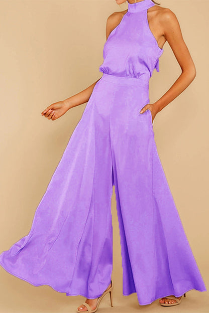 Patchwork Halter Loose Jumpsuits(5 Colors)