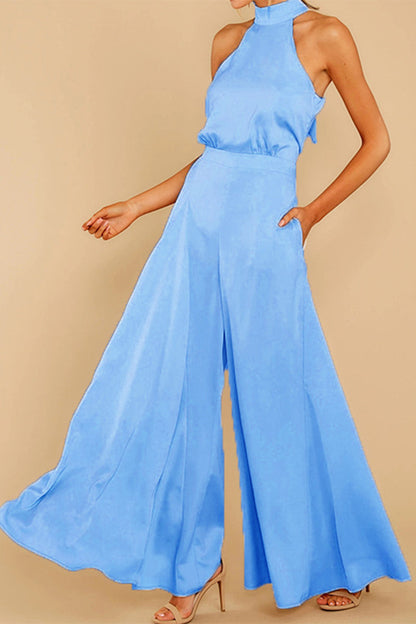 Patchwork Halter Loose Jumpsuits(5 Colors)