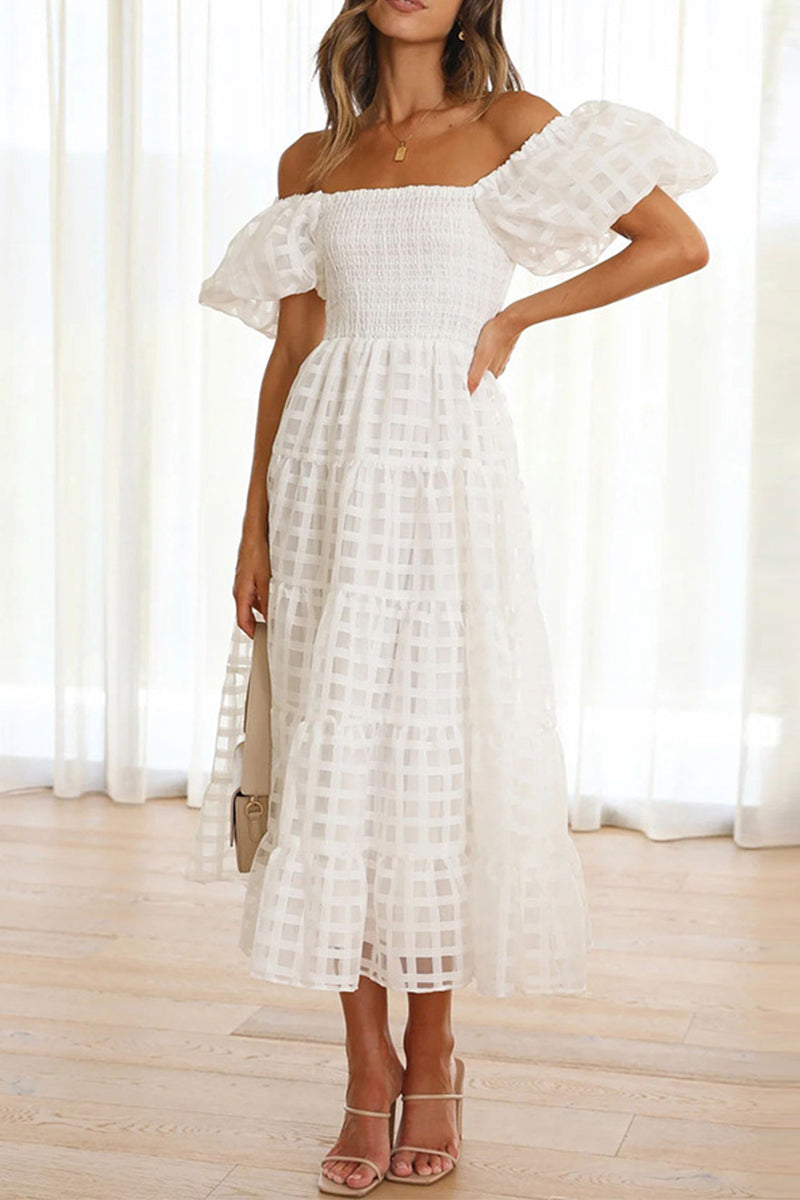 Sweet Mesh Off the Shoulder Cake Skirt Dresses