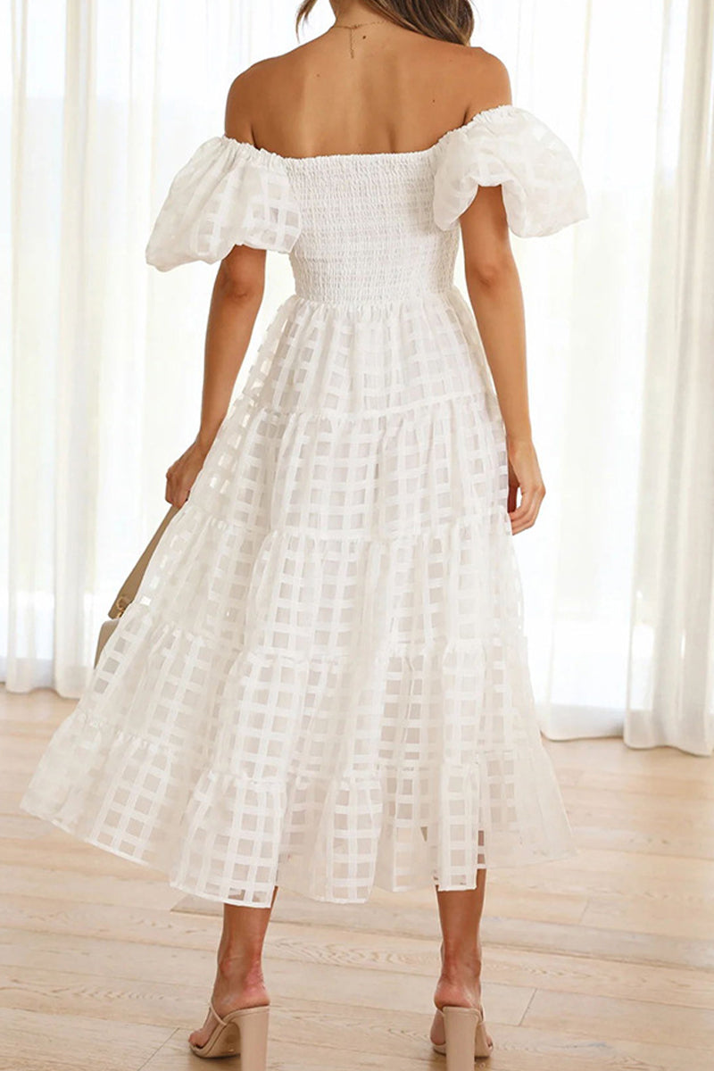 Sweet Mesh Off the Shoulder Cake Skirt Dresses