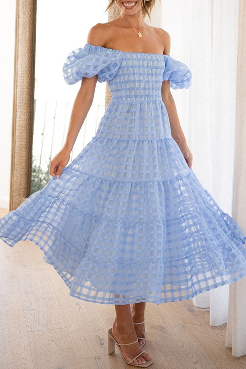 Sweet Mesh Off the Shoulder Cake Skirt Dresses
