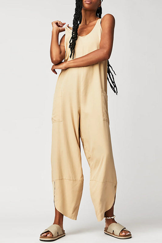 Pocket V Neck Loose Jumpsuits