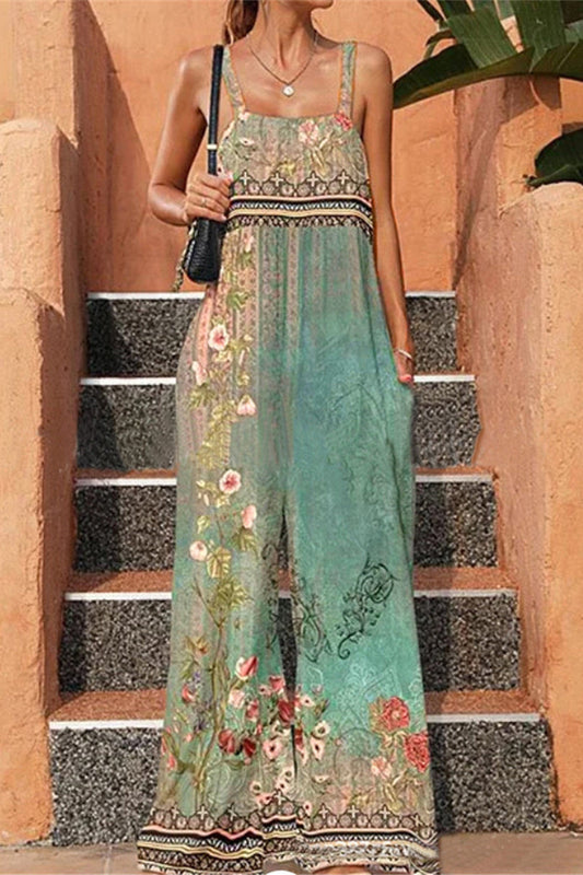 Print Pocket Loose Jumpsuits