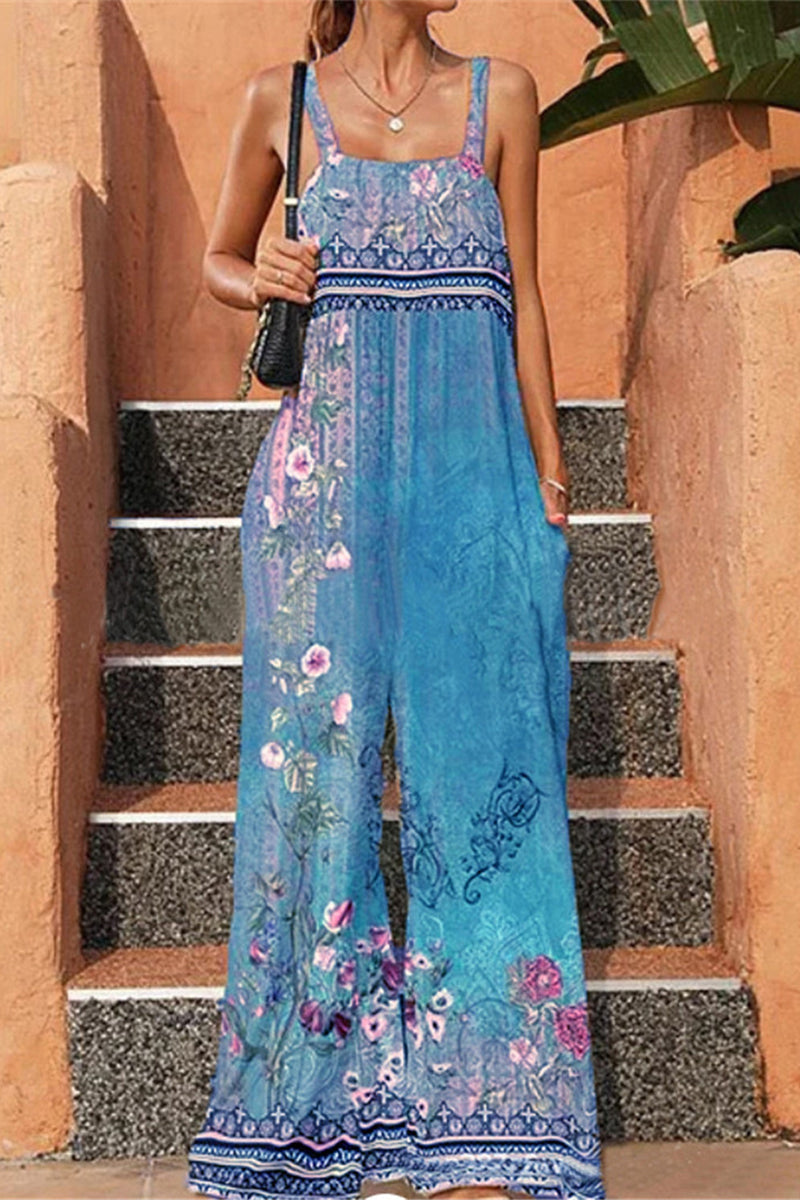 Print Pocket Loose Jumpsuits