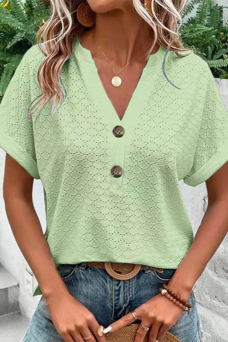 Buttons V Neck T-shirts(10 Colors)