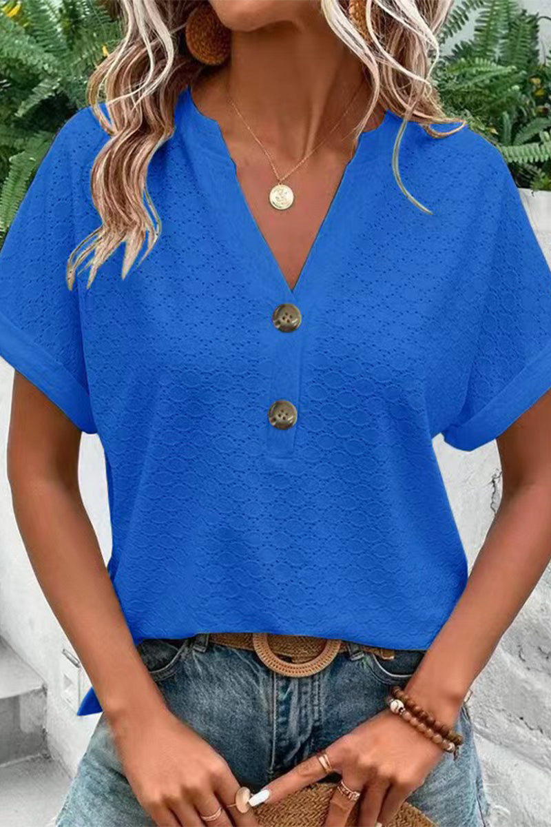 Buttons V Neck T-shirts(10 Colors)