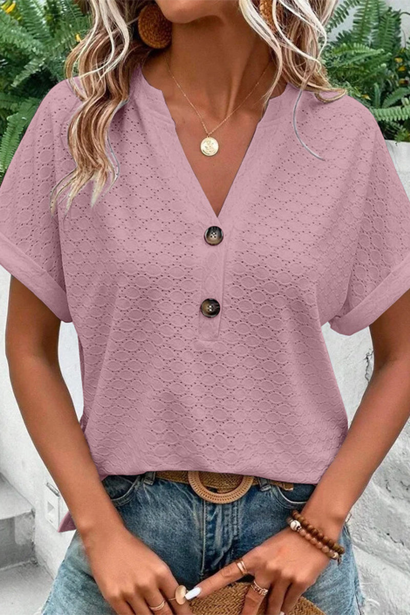 Buttons V Neck T-shirts(10 Colors)