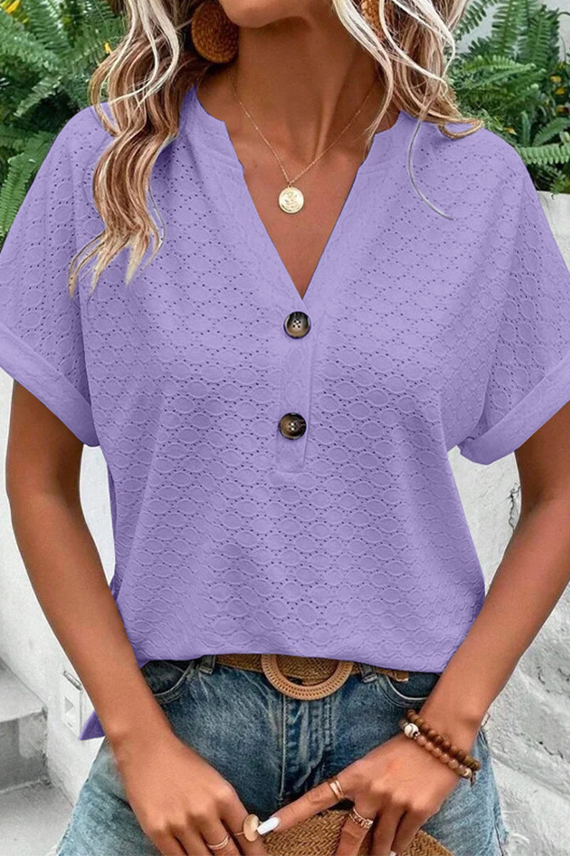 Buttons V Neck T-shirts(10 Colors)