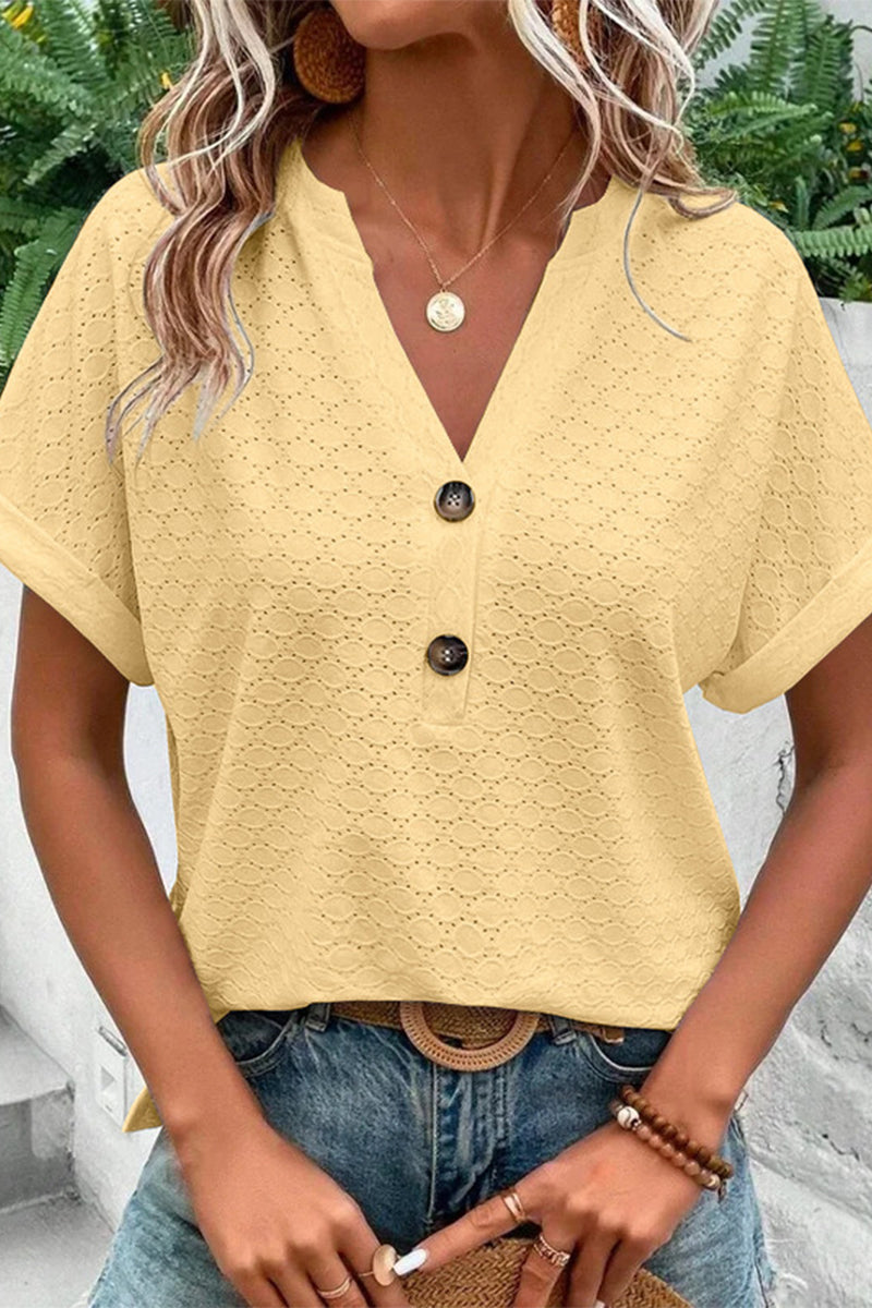Buttons V Neck T-shirts(10 Colors)