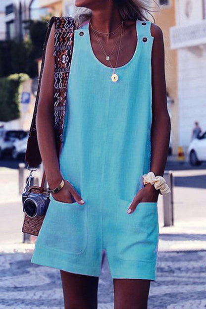 Pocket Buttons U Neck Straight Jumpsuits(5 Colors)