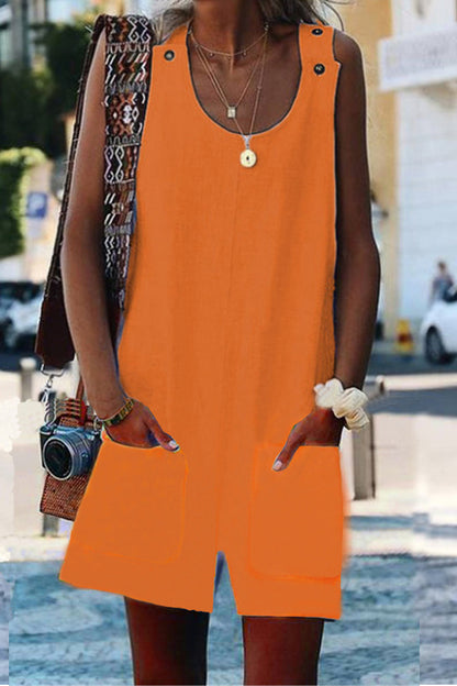 Pocket Buttons U Neck Straight Jumpsuits(5 Colors)
