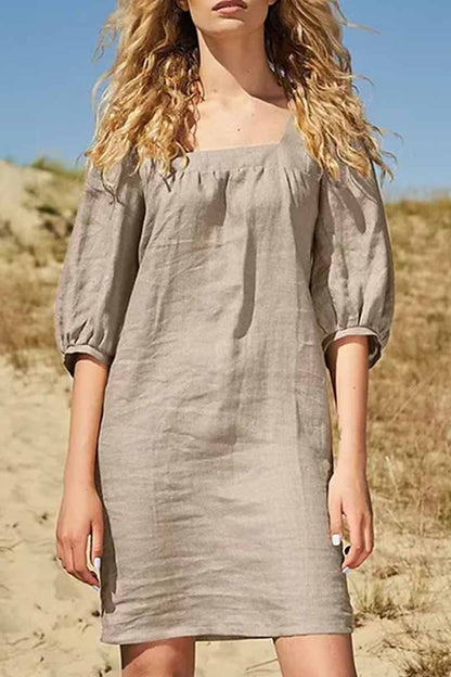 Patchwork Square Collar One Step Skirt Dresses