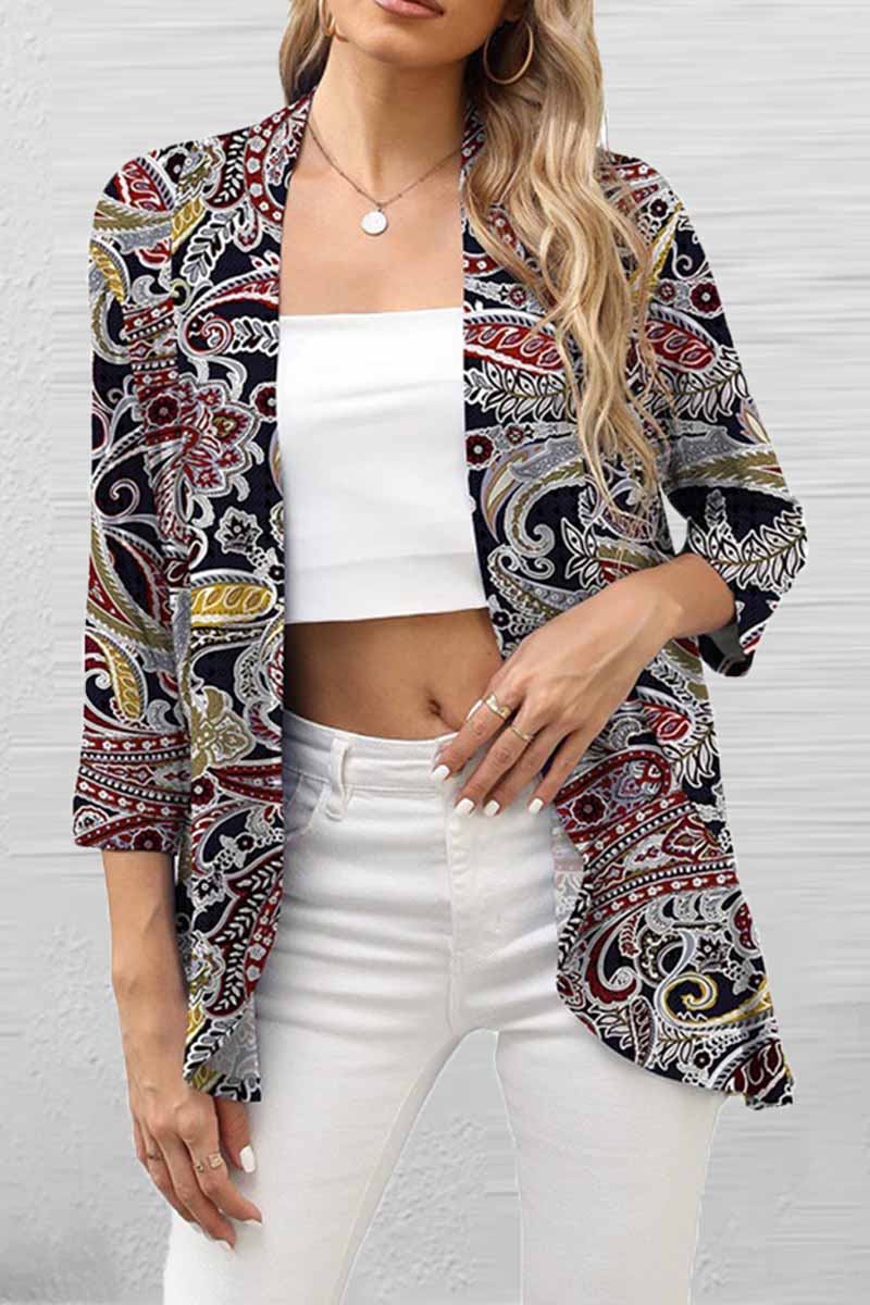 Print Patchwork Cardigan Collar Tops