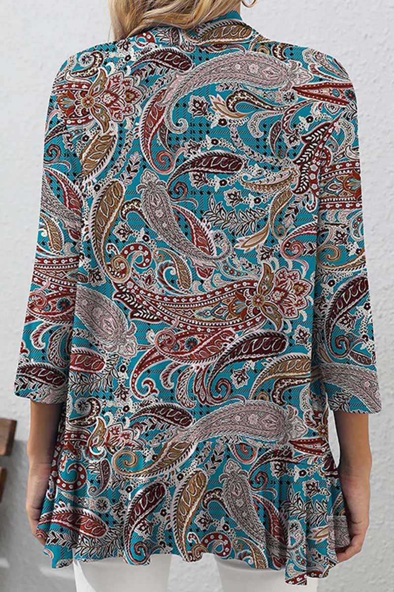 Print Patchwork Cardigan Collar Tops
